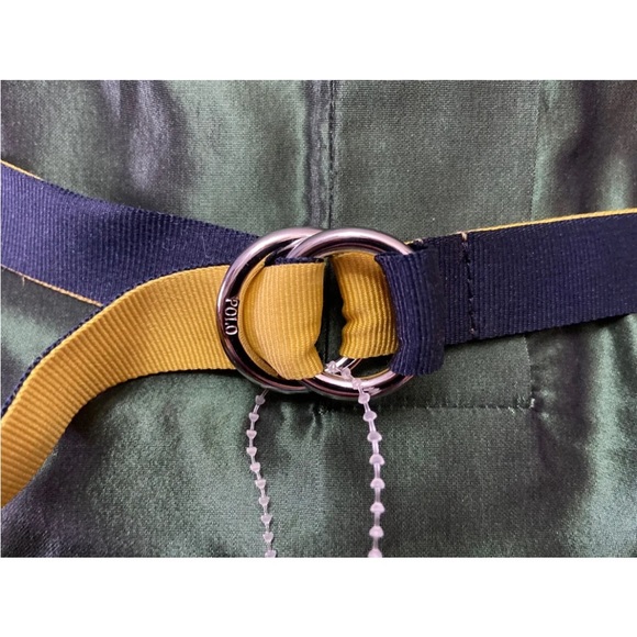 New Polo Ralph Lauren Nylon Webbed UA Yellow Blue Belt D-Ring Nickel Buckle L